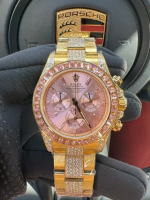 barbie daytona replica 40MM pink dial yellow gold diamond RepsGoat
