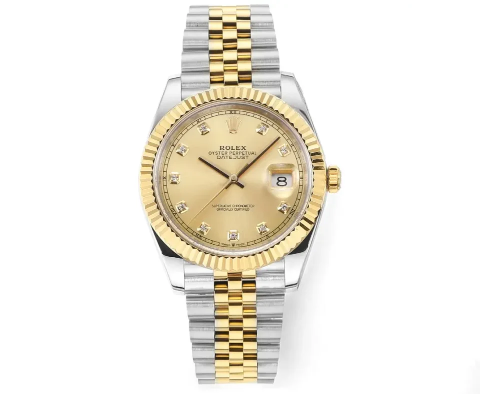 Rolex Datejust 41 Yellow Rolesor Fluted Jubilee Champagne Diamond Dial Watch 126333-0012