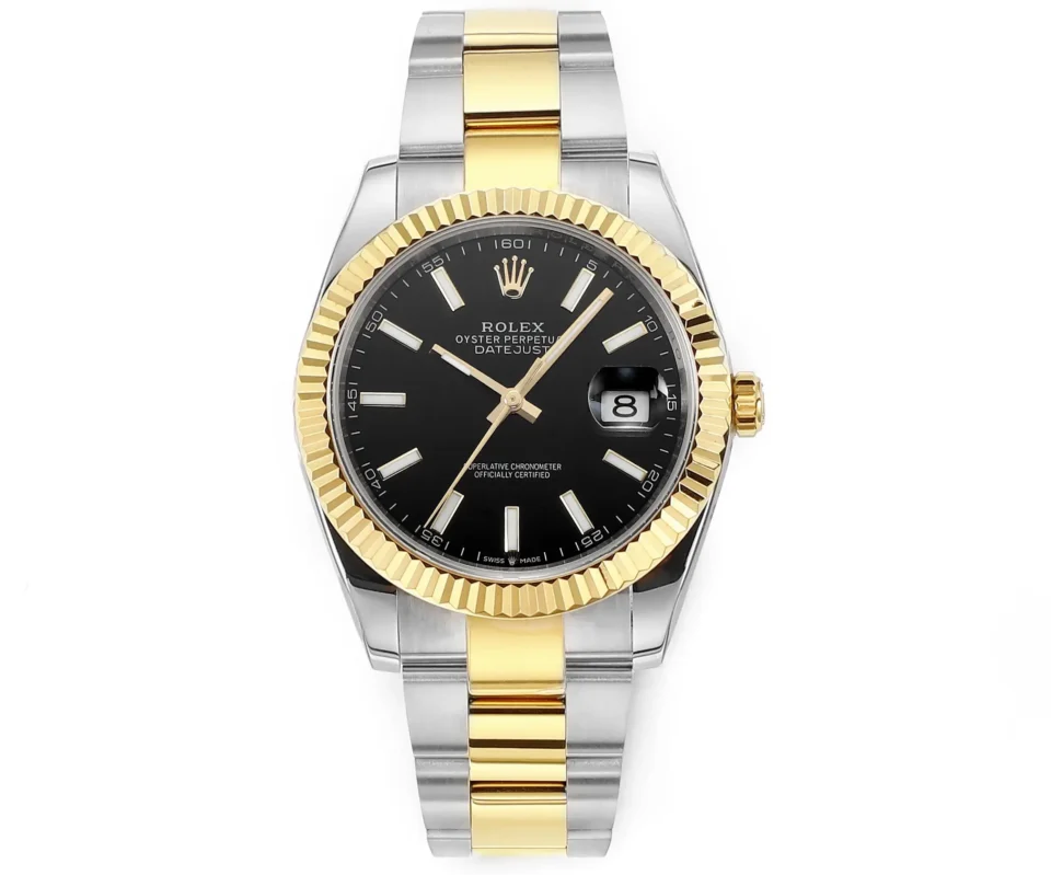 Rolex Datejust 41 Yellow Rolesor Fluted Oyster Black Dial Watch 126333-0013