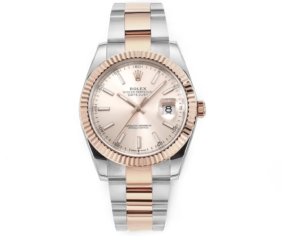 Rolex Datejust 41 Everose Rolesor Fluted Oyster Sundust Dial Watch 126331-0009