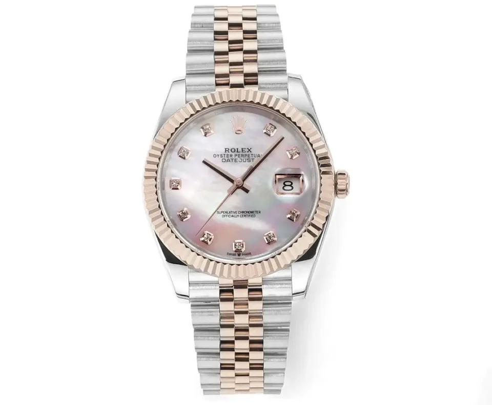 Rolex Datejust 41 Everose Rolesor Fluted Jubilee Slate Roman Dial Watch 126331-0016