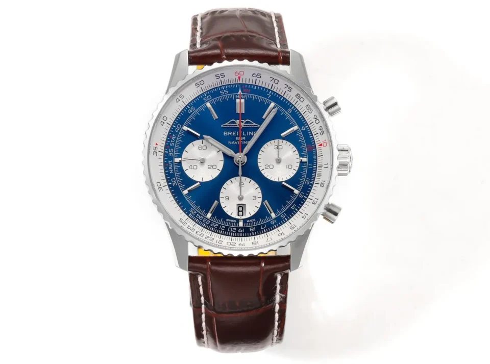 Super Clone Breitling Navitimer B01 Blue Panda Leather Strap 43MM Premium AB0138211C1P1