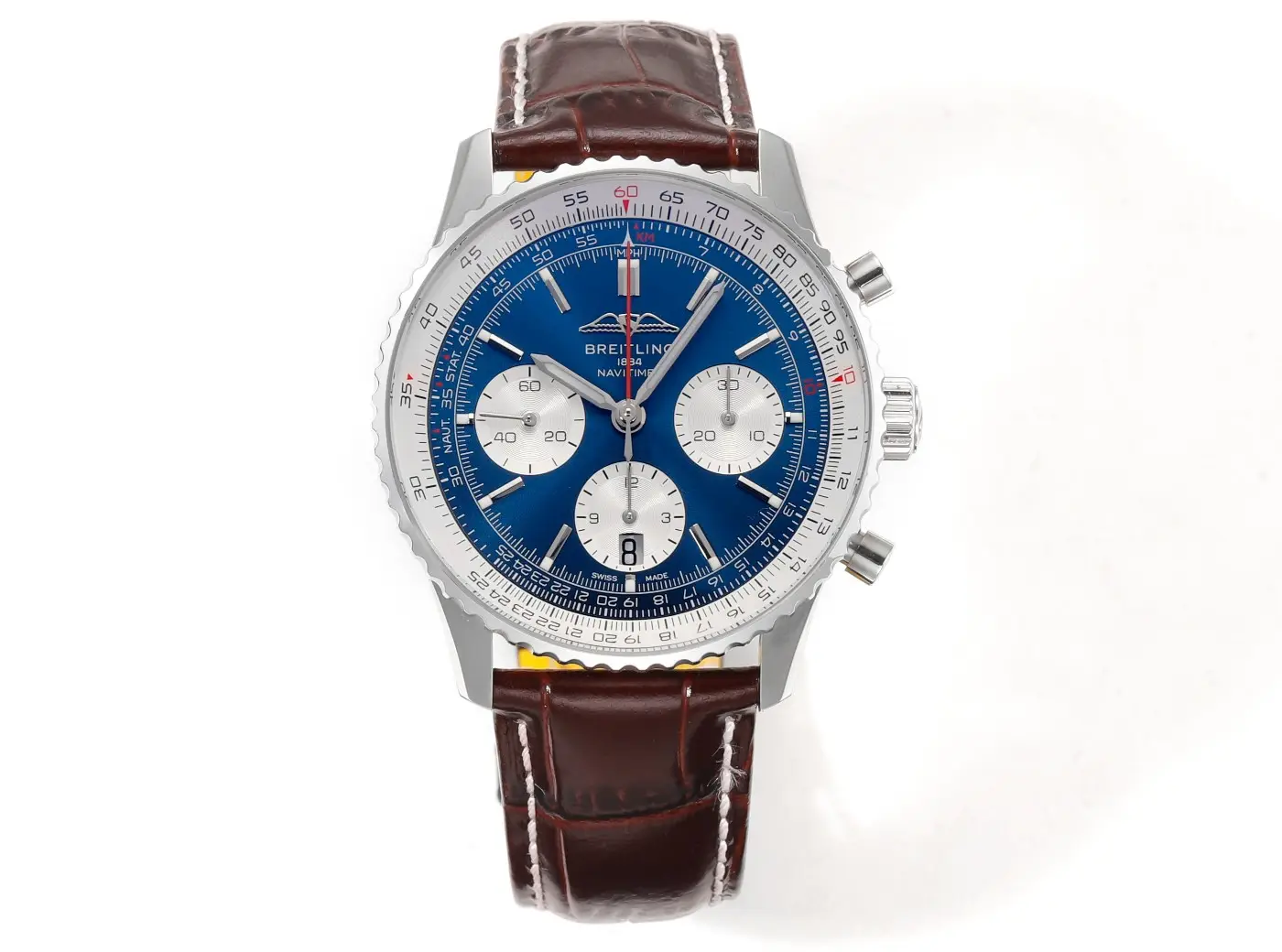 super clone Breitling Navitimer B01 Blue Panda 43MM blue dial brown leather strap chronograph watch