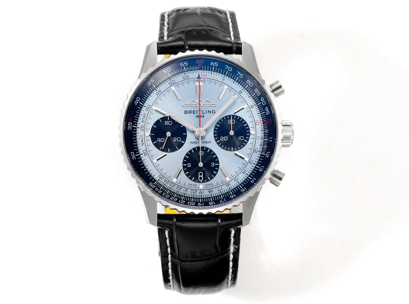 super clone Breitling Navitimer B01 Ice Blue 43MM black leather strap chronograph watch