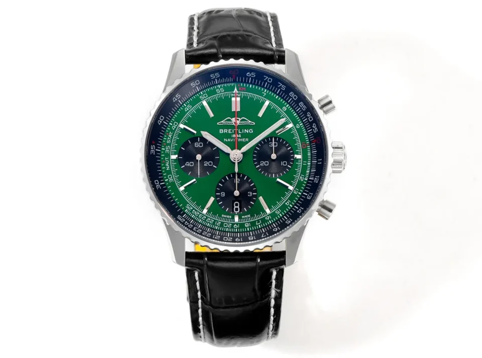 Super Clone Breitling Navitimer B01 Green Leather Strap 43MM Premium AB0138241L1P1