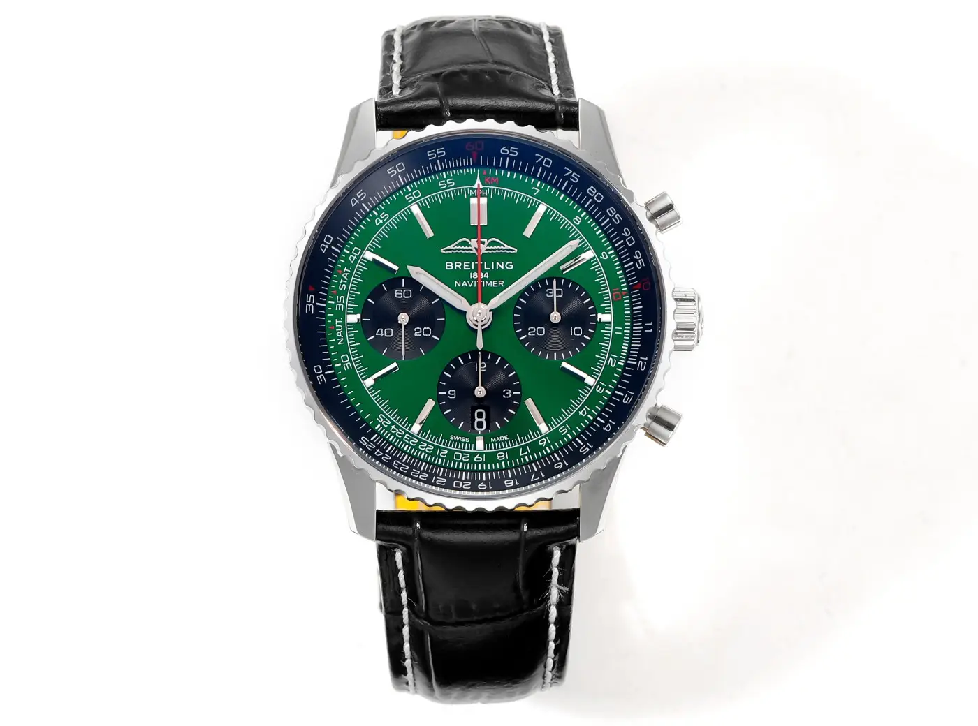 super clone Breitling Navitimer B01 Green 43MM green dial black leather strap chronograph watch