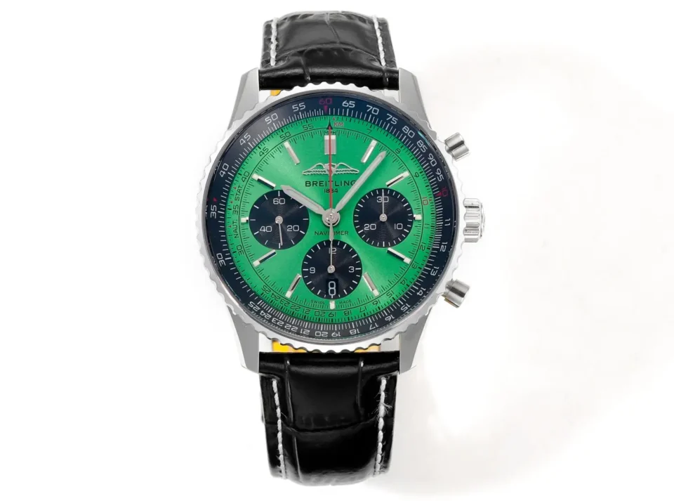 Super Clone Breitling Navitimer B01 Green Leather Strap 43MM Premium AB0138241L1P1