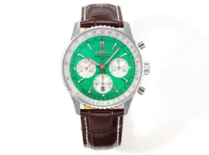 super clone Breitling Navitimer B01 Green Panda 43MM green dial brown leather strap chronograph watch
