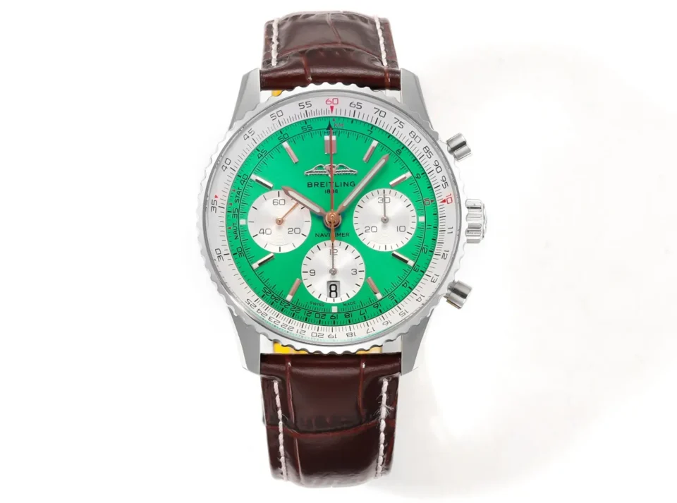 Super Clone Breitling Navitimer B01 Green Panda Leather Strap 43MM Premium AB0138241L1P2