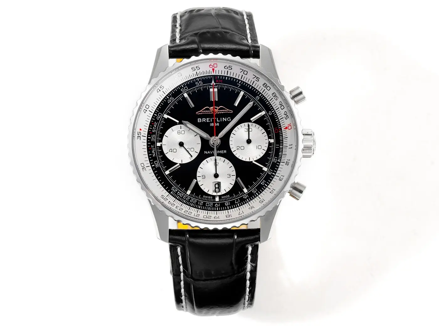 super clone Breitling Navitimer B01 Black 43MM black leather strap chronograph watch