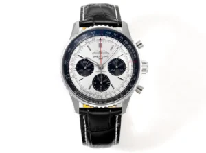 super clone Breitling Navitimer B01 White 43MM white dial black leather strap chronograph watch