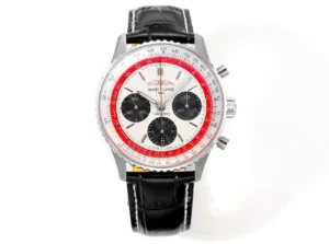 super clone Breitling Navitimer B01 Red 43MM white dial red scale black leather strap chronograph watch