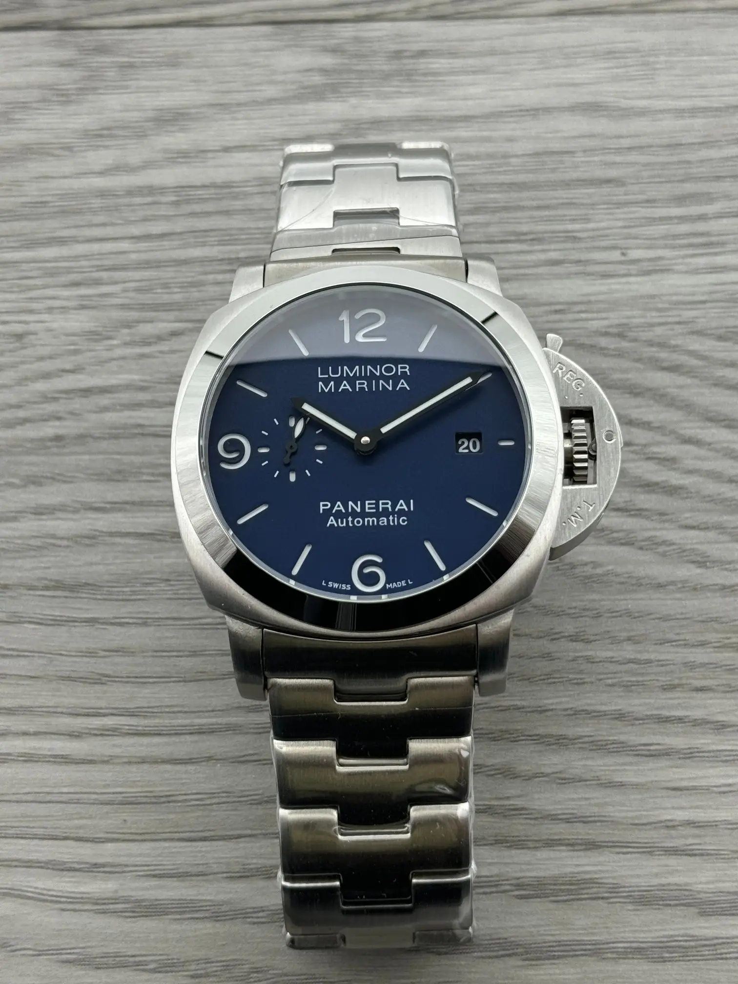 Panerai Luminor Marina Steel Watch Blue Dial Bracelet Ultimate 44MM