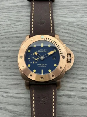 Panerai Bronze Submersible Watch Blue Dial Brown Leather Strap Ultimate 42MM