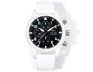 IWC Ceramic Pilot Watch Black Dial White Rubber Strap Ultimate 44MM