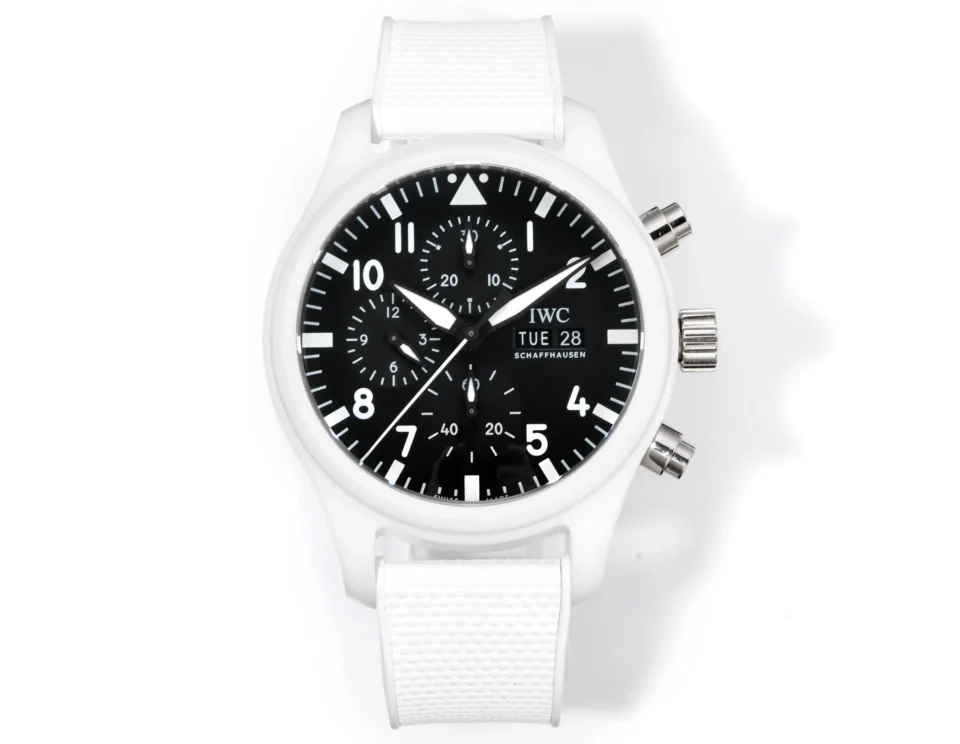 IWC Ceramic Pilot Watch Black Dial White Rubber Strap Ultimate 44MM