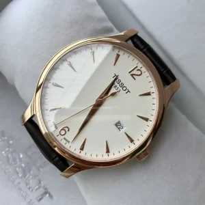 Tissot Rose Gold Leather Strap Watch White Dial Business Ultimate 42MM T063