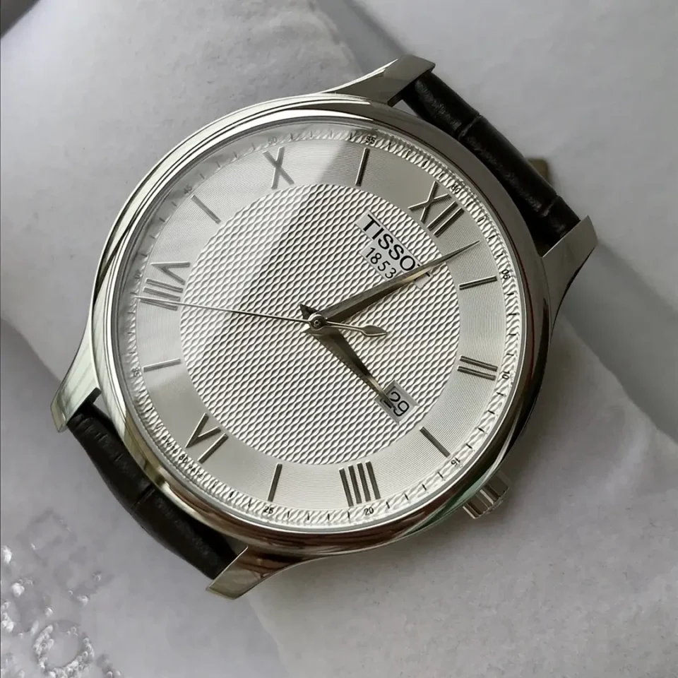 Tissot Silver Leather Strap Watch White Dial Business Ultimate 42MM