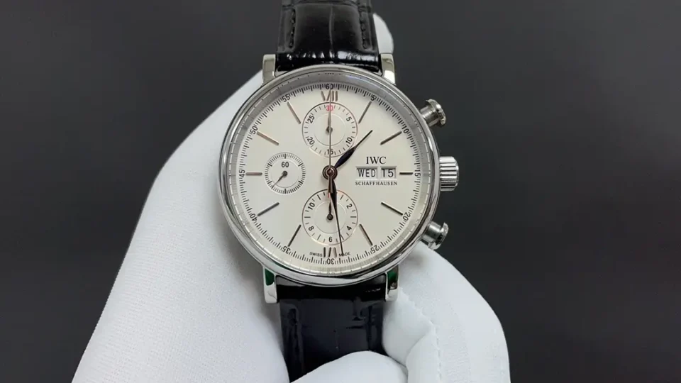 IWC Portofino Chronograph Watch White Dial Black Leather Strap Ultimate 42MM