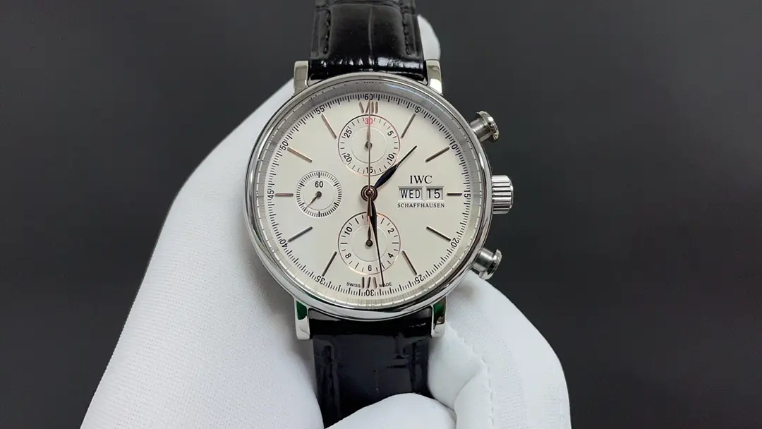 IWC Portofino Chronograph Watch White Dial Black Leather Strap Ultimate 42MM