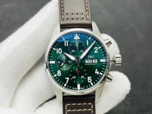 Replica IWC Watch Pilot Chronograph Green Dial Leather Strap Premium 41MM