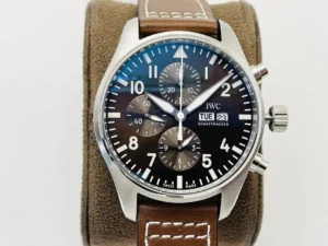 IWC Brown Strap Pilot Chronograph Black Blue Dial Ultimate 43MM