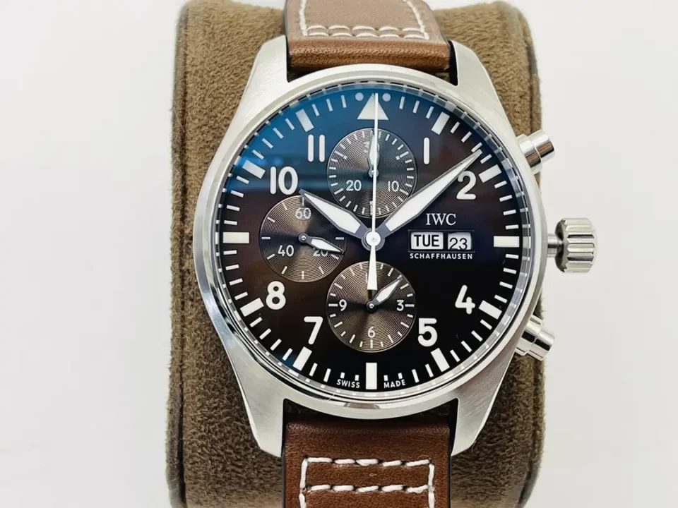 IWC Brown Strap Pilot Chronograph Black Blue Dial Ultimate 43MM