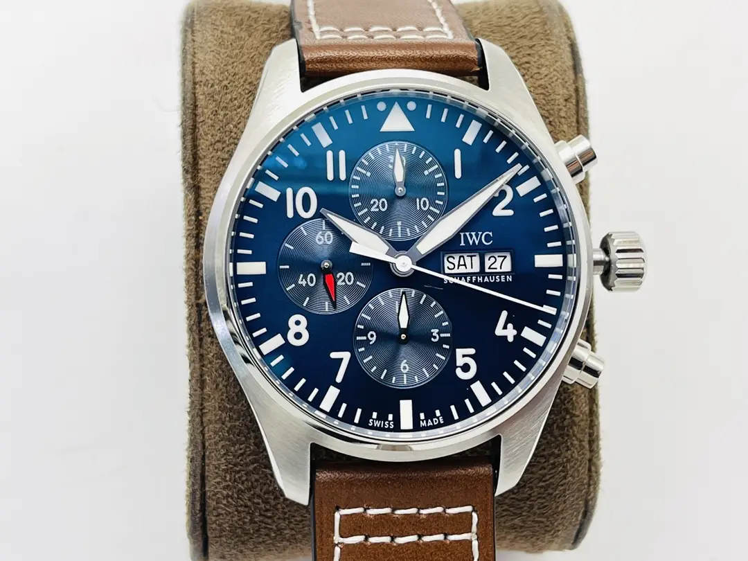IWC Blue Brown Pilot Chronograph Blue Dial Leather Strap Ultimate 43MM
