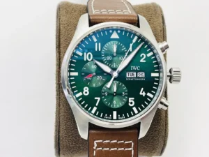 IWC Green Brown Pilot Chronograph Green Dial Leather Strap Ultimate 43MM