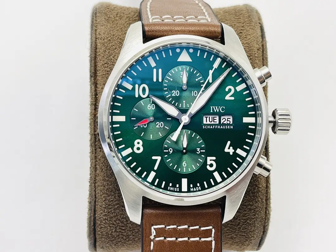 IWC Green Brown Pilot Chronograph Green Dial Leather Strap Ultimate 43MM
