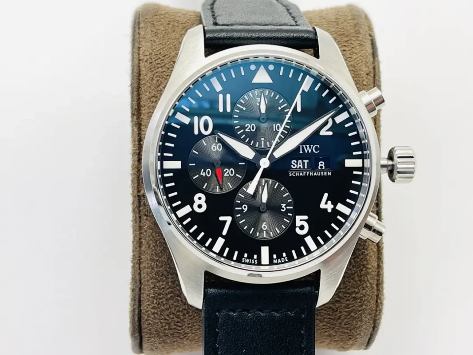 IWC Black Blue Pilot Chronograph Leather Strap Ultimate 43MM