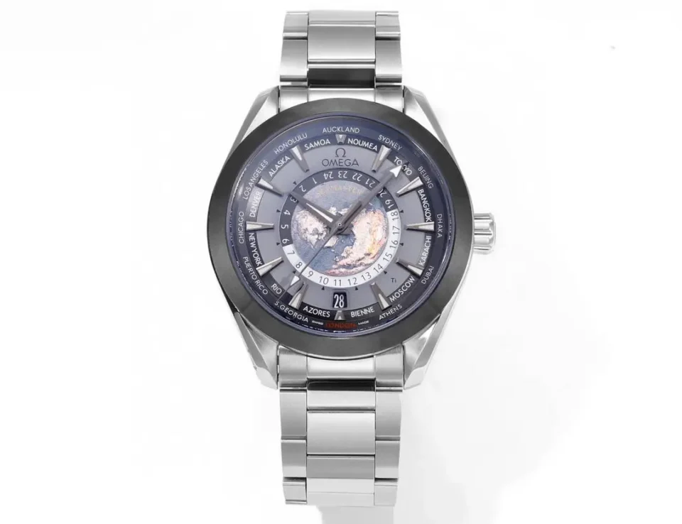Omega Super Clone Seamaster Aqua Terra Worldtimer Blue Dial Steel Bracelet Premium 43MM