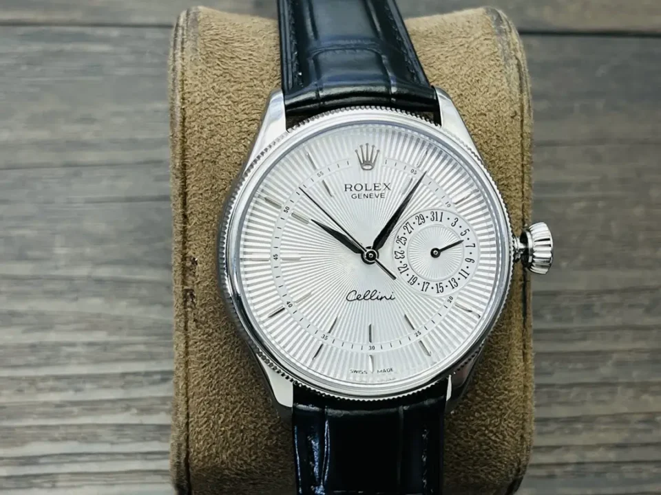 Rolex Cellini Date 50519 39mm White Gold Black Dial Alligator Strap Watch 50519-014