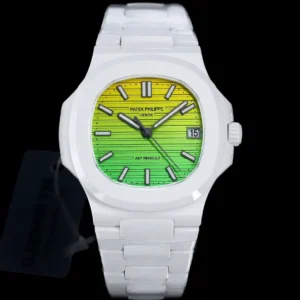 Patek Philippe Green Yellow Nautilus Watch White Ceramic Bracelet Ultimate 40MM