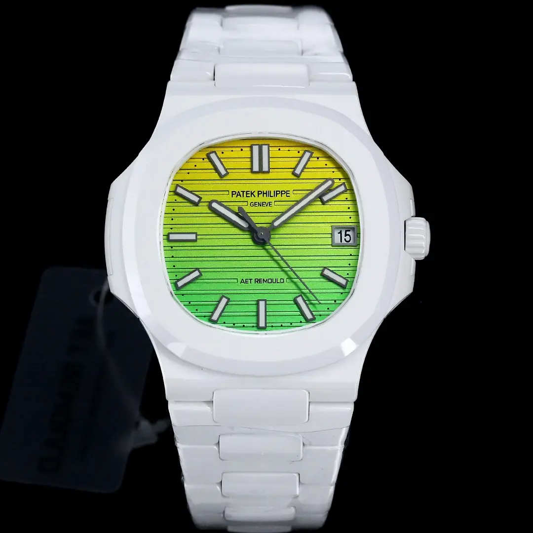 Patek Philippe Green Yellow Nautilus Watch White Ceramic Bracelet Ultimate 40MM