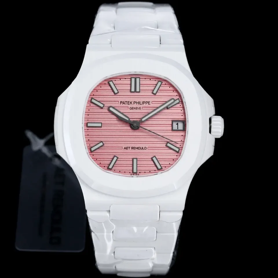 Patek Philippe Pink Ceramic Nautilus Watch White Bracelet Ultimate 40MM 5711
