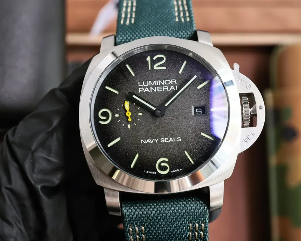 Panerai Navy SEALs Luminor Watch Green Fabric Strap Ultimate 44MM