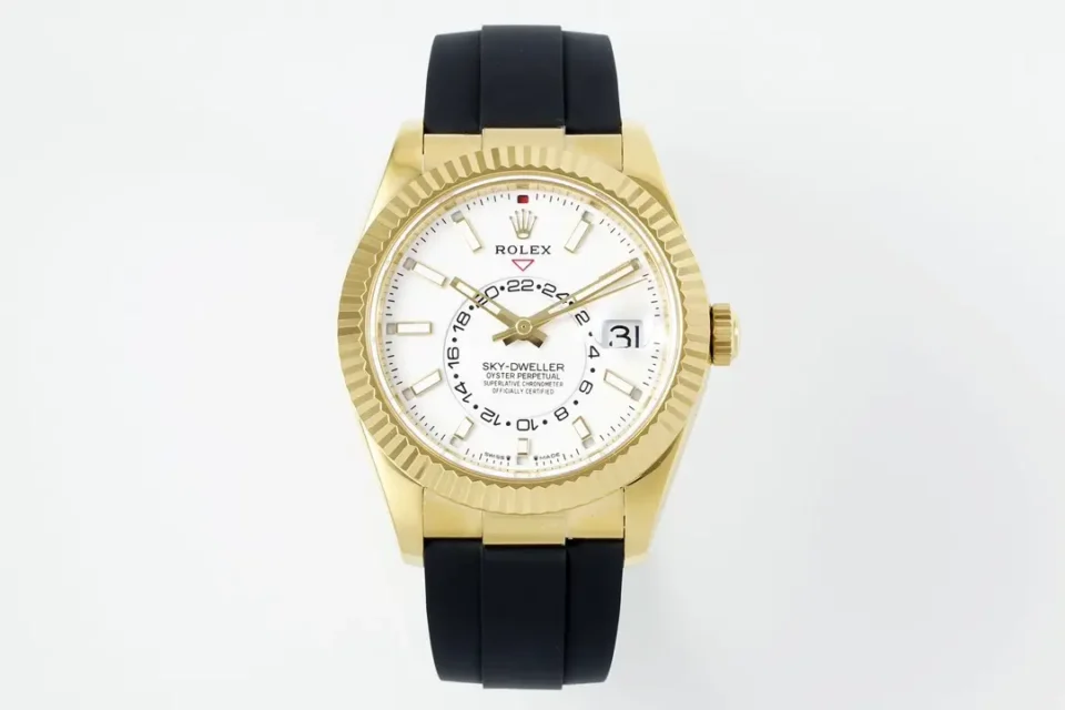 Rolex Sky-Dweller White Watch Yellow Gold Oysterflex Ultimate 42MM 326238-0006
