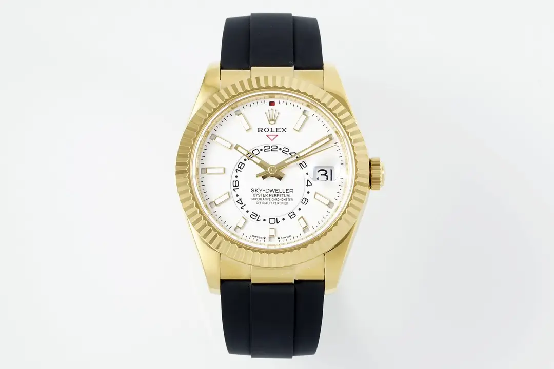 Rolex Sky-Dweller White Watch Yellow Gold Oysterflex Ultimate 42MM 326238-0006