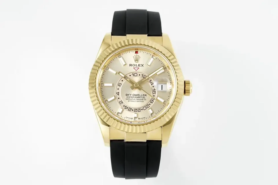 Rolex Sky-Dweller Champagne Watch Yellow Gold Oysterflex Ultimate 42MM 336238-0001