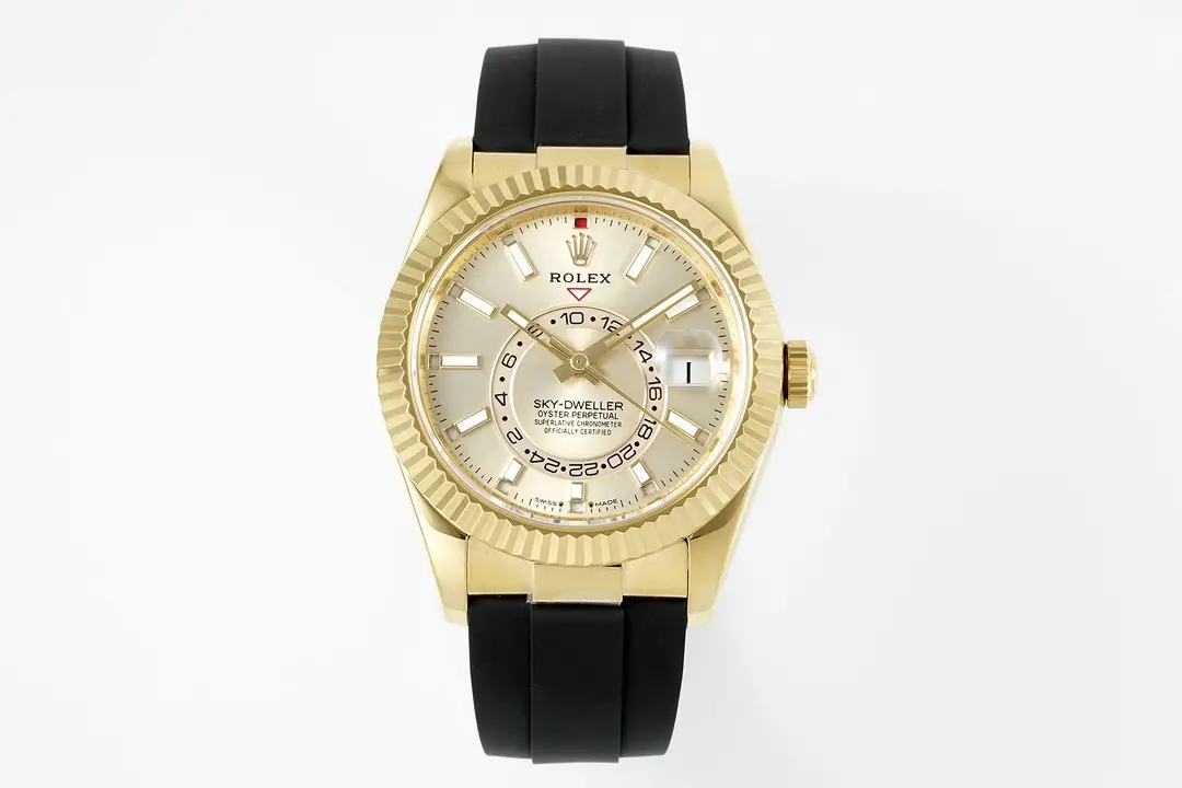 Rolex Sky-Dweller Champagne Watch Yellow Gold Oysterflex Ultimate 42MM 336238-0001
