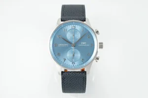 IWC Portugal Chronograph Watch Ice Blue Dial Grey Leather Strap Ultimate 41MM IW371615