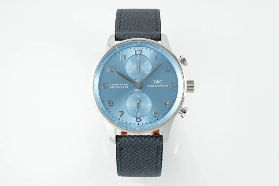 IWC Portugal Chronograph Watch Ice Blue Dial Grey Leather Strap Ultimate 41MM IW371615