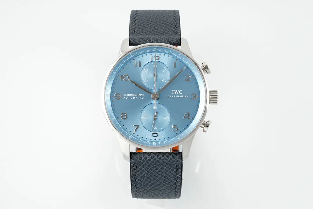 IWC Portugal Chronograph Watch Ice Blue Dial Grey Leather Strap Ultimate 41MM IW371615