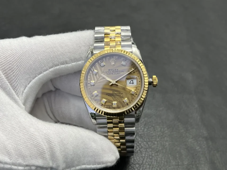 Rolex Datejust 36 Stainless Steel Yellow Gold Fluted  Champagne Palm Diamond Jubilee 126233-0043