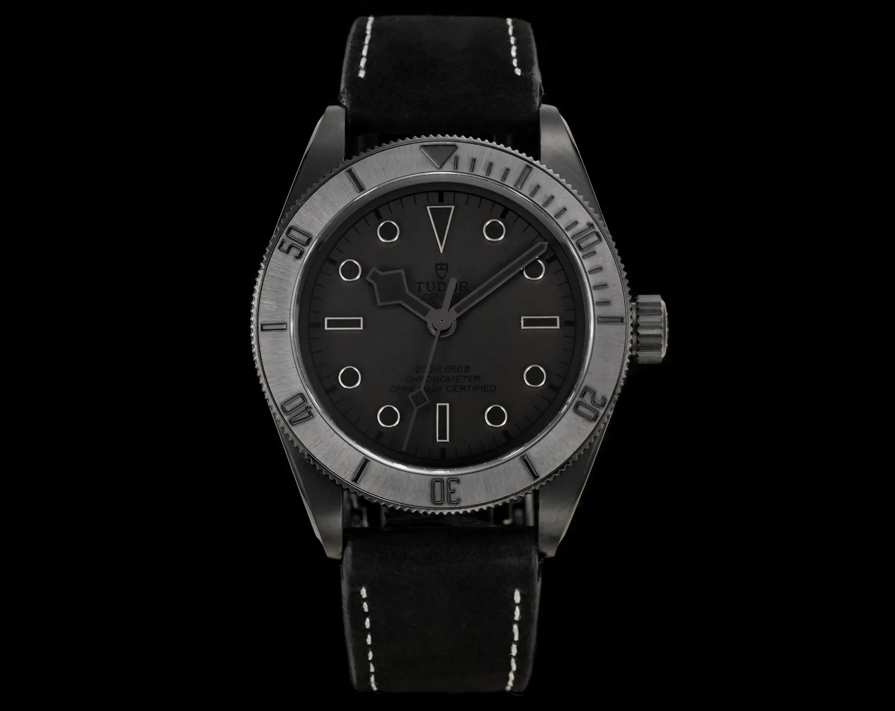Tudor Black Warrior Watch Matte Black Leather Strap Ultimate 41MM