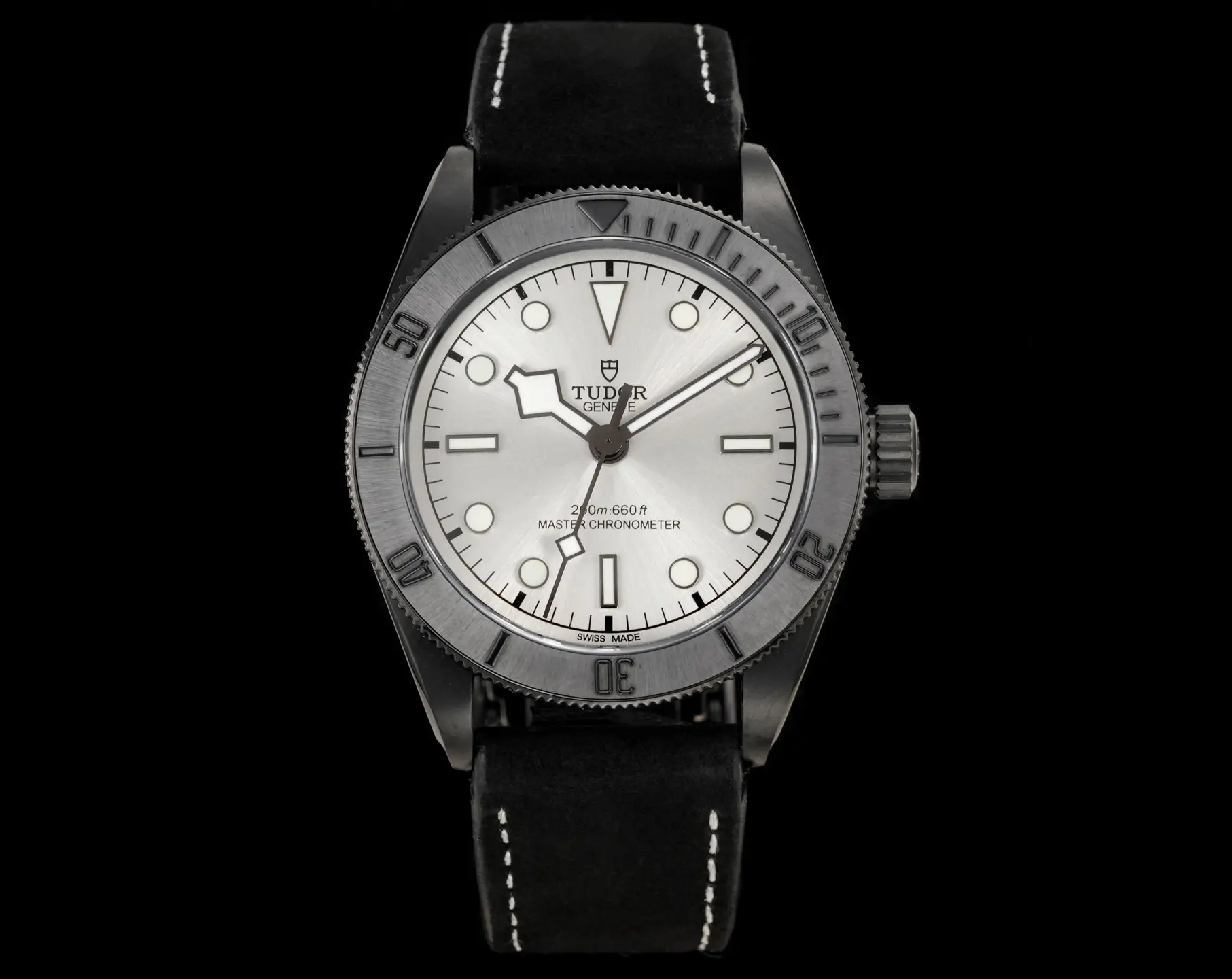 Tudor White Warrior Watch White Dial Black Leather Strap Ultimate 41MM