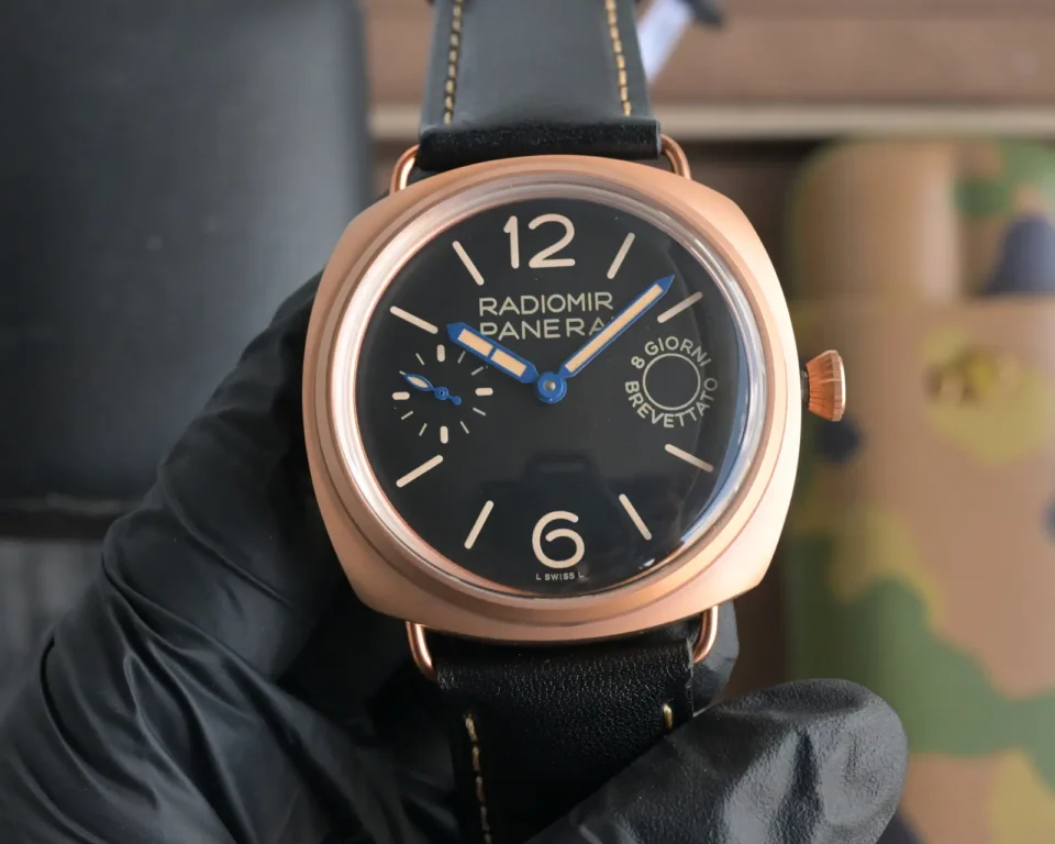 Panerai Radiomir Manual Watch Black Dial Rose Gold Leather Strap Ultimate 44MM