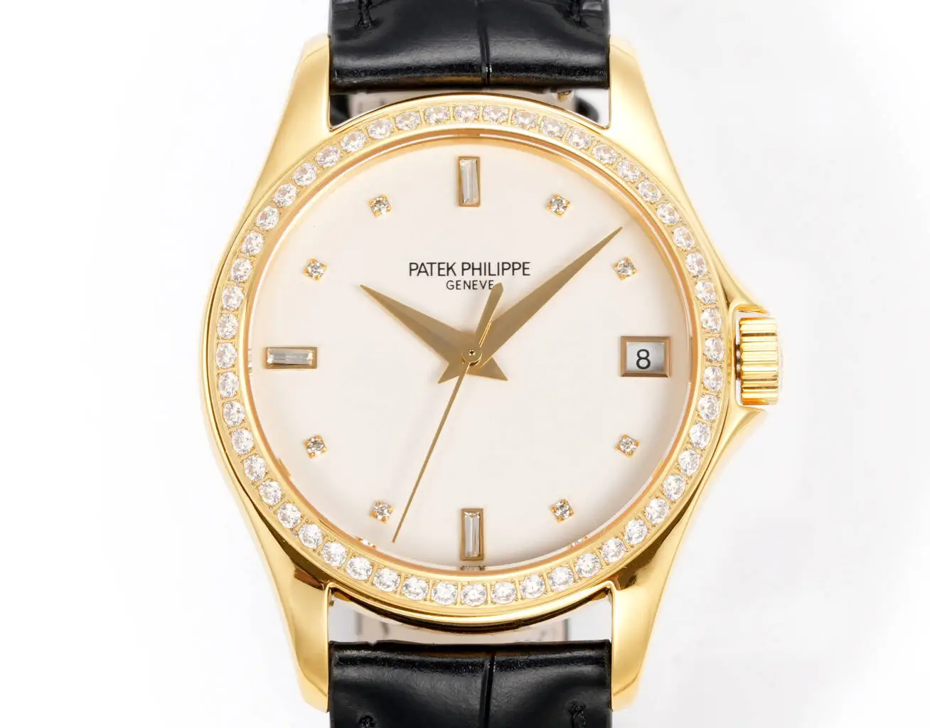 Patek Philippe Calatrava Diamond Watch Gold Case Leather Strap Ultimate 37MM