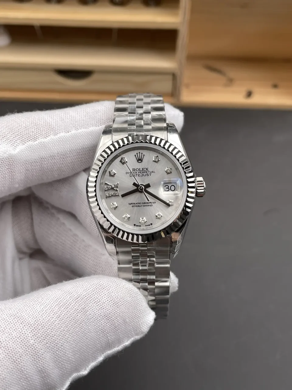 Rolex Datejust 28mm Silver Diamond Dial Watch RLX-DJ-28-SLV-DIA